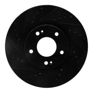 Hyundai Santa Fe Brake Rotor (1) - Front Left - R1 Concepts - Drilled & Slotted - Black - `10-`13